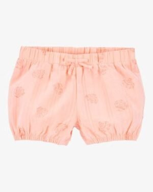 Toddler Seashell Pull-On Cotton Shorts - Coral